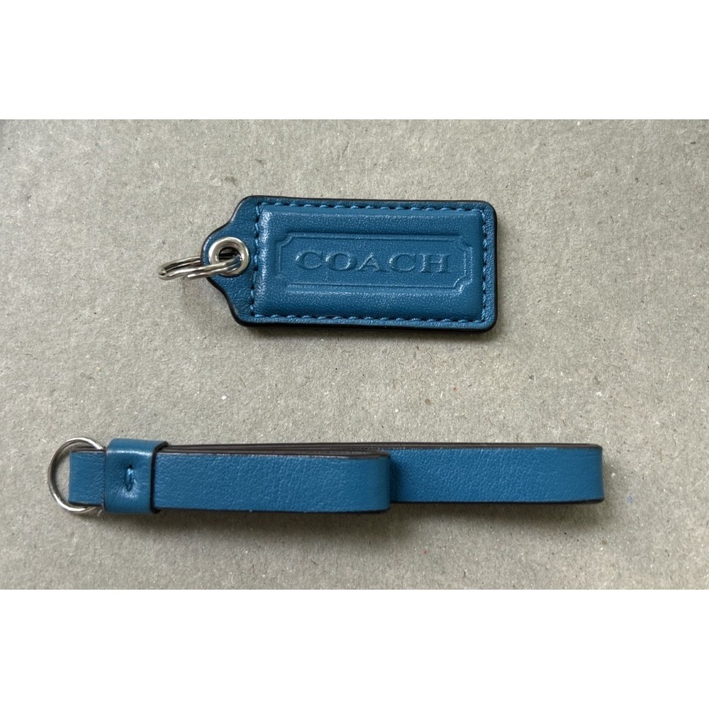 Coach Turquoise Blue Leather Tassel Loop & Matching Hangtag Bag Charm Fob